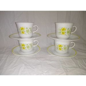 Corelle April yellow flower mugs and saucers (set of 4)